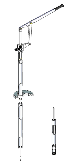 Cutaway 3-D view of a Simple Pump hand pump and the pump cylinder.